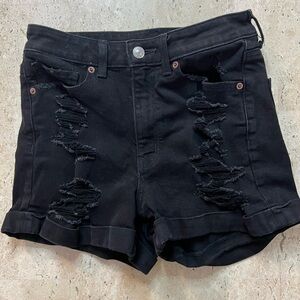 American Eagle Ripped/Distressed High Rise Stretch Black Shorts Size 2